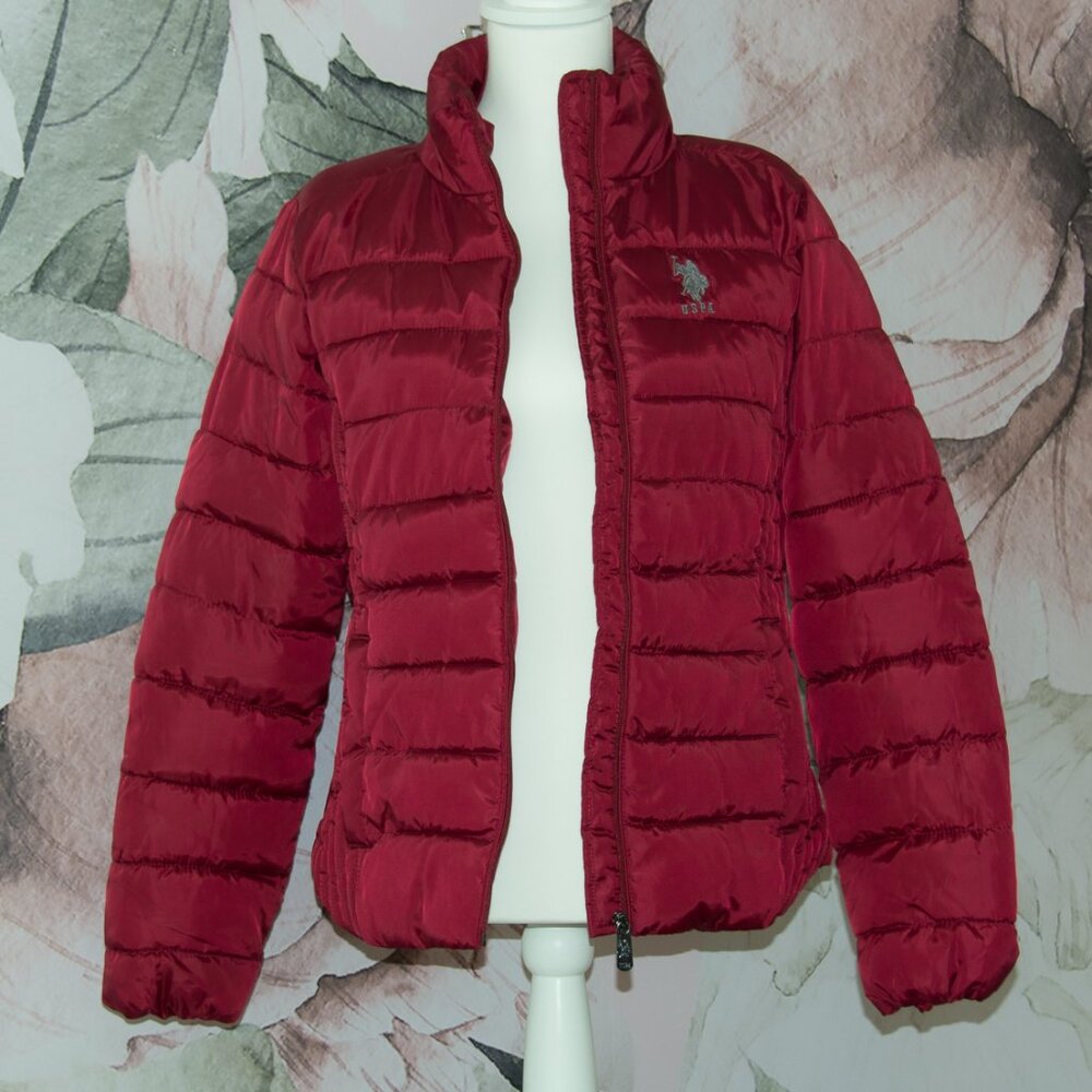 U.S. Polo Assn. Burgundy Quilted Puffer Jacket Large